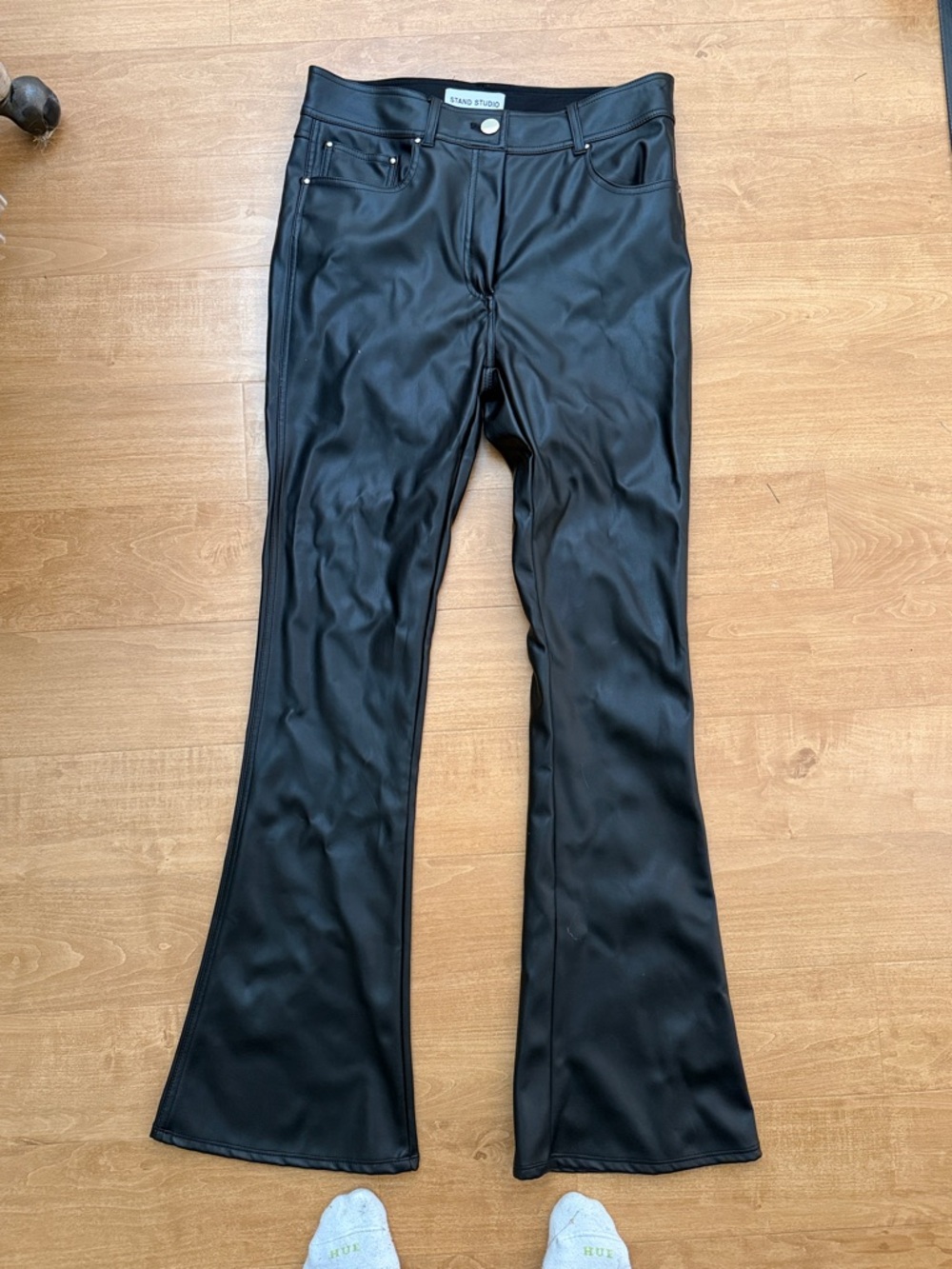 Stand Studio Black Faux Leather Flare Jeans